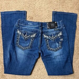 Miss Me Blue Boot Cut Jeans with Embellished Pockets